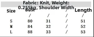 Size chart for solid knit crop vest top showing bust, shoulder, and length measurements