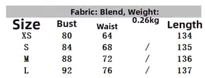 Tableau des tailles indiquant les mesures du buste et de la taille pour la robe midi