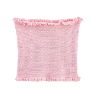 Haut bustier en tricot rose à smocks avec bords à volants pour femme style de printemps
