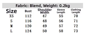 Size guide for striped linen-blend shirt showing bust, shoulder, and sleeve measurements