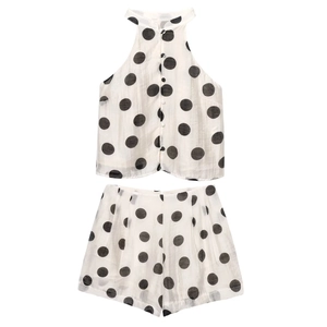 Women's Polka Dot Halter Neck Top And High Waist Shorts For Summer Casual Streetwear Printed Polyester Clothing