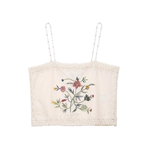 Women's cream white floral embroidery camisole with lace trim and shorts set for summer