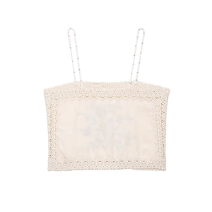 Women's chic beige embroidered lace camisole and shorts set for spring fashion