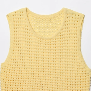 Haut en tricot ajouré jaune vif avec maille alvéolée et col rond décontracté