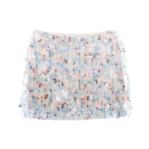Women's chic sequined mini skirt with floral lining and iridescent round sequins for parties