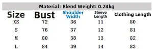 Size chart for mini plaid dress showing measurements for XS to L sizes in centimeters