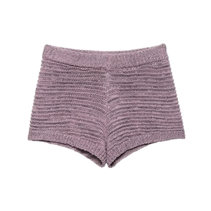 Women's lavender knit shorts with ribbed texture and elastic high waistband for casual wear