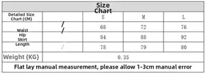 Size chart for plaid crop top and skirt set showing waist, hip, and length measurements
