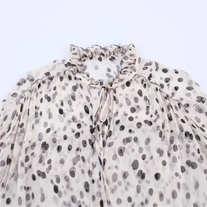 Women's 2025 early spring animal print chiffon blouse with ruffle collar and ties