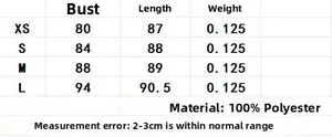 Size chart for women's solid color slip dress with detailed bust and length measurements