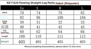 Detailed size guide table for women straight leg trousers with measurements in centimeters