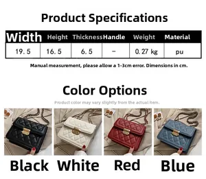 Detailed size specifications for quilted faux leather chain crossbody bags in four colors