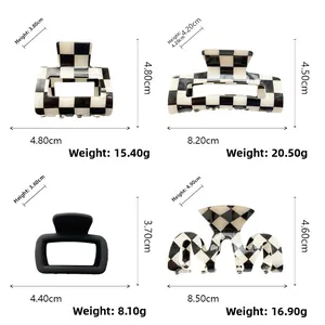 Detailed size and weight view for checkerboard hair claws in various square shapes