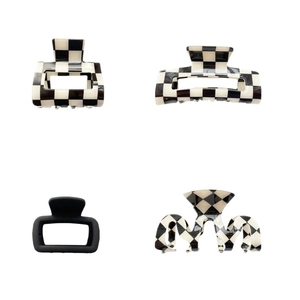 Classic checkered checkerboard hair claws in large matte square and wavy shapes