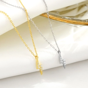 Elegant S925 sterling silver mini lightning bolt necklaces in gold and silver finish