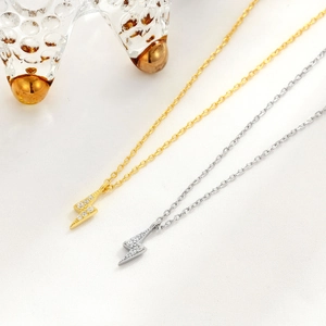 Minimalist S925 sterling silver lightning bolt necklaces in gold and silver finish