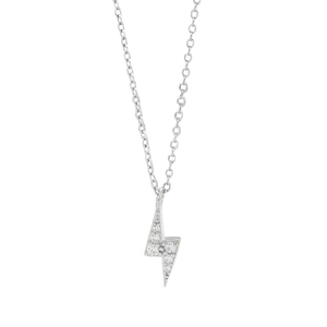 Minimalist S925 sterling silver tiny lightning bolt necklace with sparkling cubic zirconia
