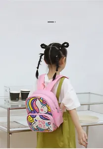 Pink unicorn preschool backpack featuring mesh side pockets and adjustable shoulder straps