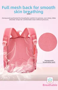 Pink school bag with breathable honeycomb mesh straps and back for summer comfort