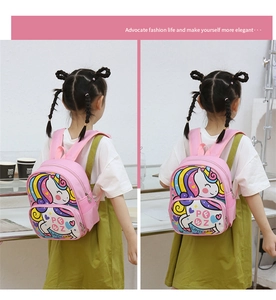 Pink unicorn school bag detail with breathable side mesh pocket and smooth zipper