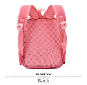 Pink backpack back view showing breathable honeycomb mesh straps and ergonomic support