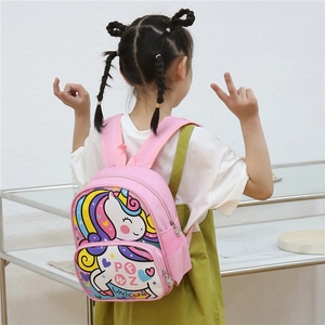 Pink unicorn kids backpack with adjustable straps and water-resistant fabric for school