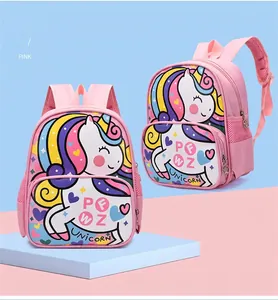Mochila escolar rosa con unicornio de dibujos animados y tela impermeable