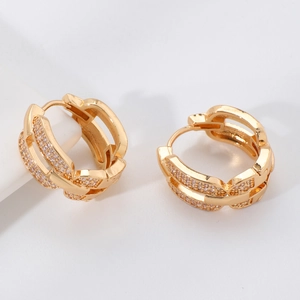 Minimalist 18K gold plated hoop earrings with micro-pave cubic zirconia stones for women