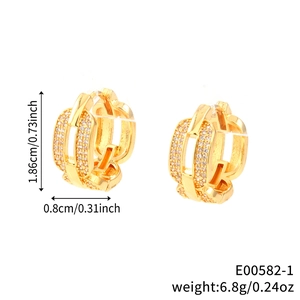 Minimalist gold geometric double hoop earrings with pavé cubic zirconia inlay