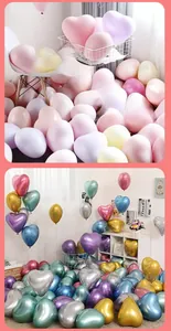 Comparison of pastel matte finish and shiny metallic latex heart-shaped balloons