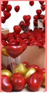 Detail of red and champagne gold heart-shaped latex balloons for wedding party decor