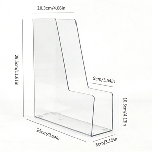 Transparent acrylic desk organizer file holder with non-slip pads and size measurements