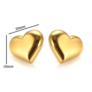 Detail view of heart-shaped gold studs showing size dimensions of 20mm by 18mm