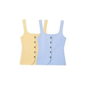 Gilet in Maglia da Donna Scollo Quadrato Slim Fit Top Senza Maniche Con Bottoni in Metallo Moda Casual Primaverile