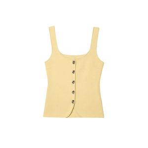 Gilet in maglia giallo chiaro da donna con bottoni a cuore argento e scollo quadrato