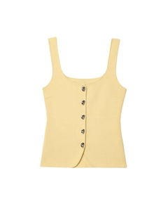 Gilet in maglia giallo chiaro con scollo quadrato, spalline larghe e bottoni argento