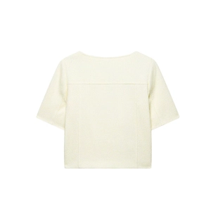 Elegante top in tweed crema a maniche corte con girocollo in stile texture pulita