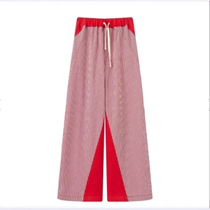 Women's wide leg trousers with red and white stripes and elastic drawstring waist