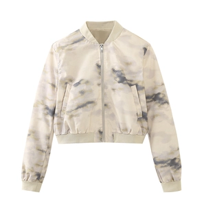 Women's summer bomber jacket featuring artistic tie-dye prints and a round neck design