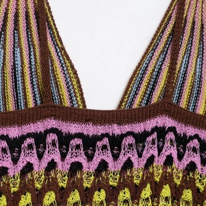 Colorful handmade crochet crop top with V-neck and wave hollow pattern details