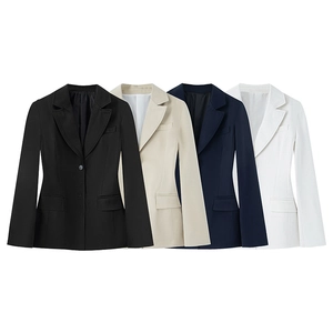 Selection of slim-fit women blazers in black, beige, navy, and white colors