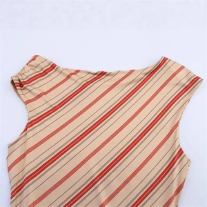 Slim fit off-shoulder dress with brown diagonal stripes for elegant women