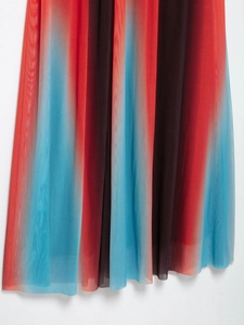 Detailed close-up showing the gradient mesh fabric texture and color stripes of the dress