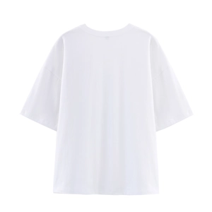 Oversized white cotton T-shirt for women with round neck and dropped shoulder design