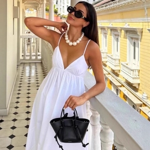 Sexy Backless V Neck Spaghetti Strap White Dress Women Elegant Vacation A-Line Flowy Beach Maxi Sundress Summer Streetwear