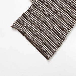 Women's casual loose round neck striped short sleeve top with hollow knit texture