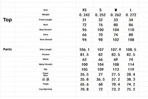 Detailed size chart for women's summer floral two-piece set including top and trousers