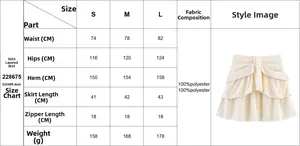 Size chart showing waist and length measurements for the French ruffle A-line mini skirt