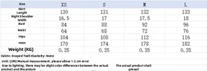 Size chart for summer off-shoulder dress featuring measurements from XS to L in CM