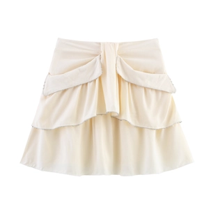 French Ruffle Tiered A-Line Polyester Short Skirt With Bead Trim Cream White Sexy Party Mini Skirt For Women Summer Fashion